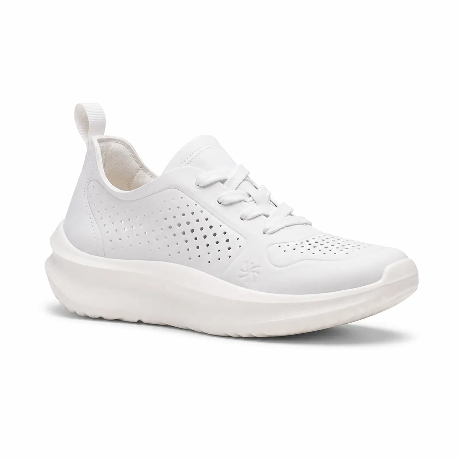 Off-white women's tie sneakers with perforated upper, lace-up front, cushioned sole