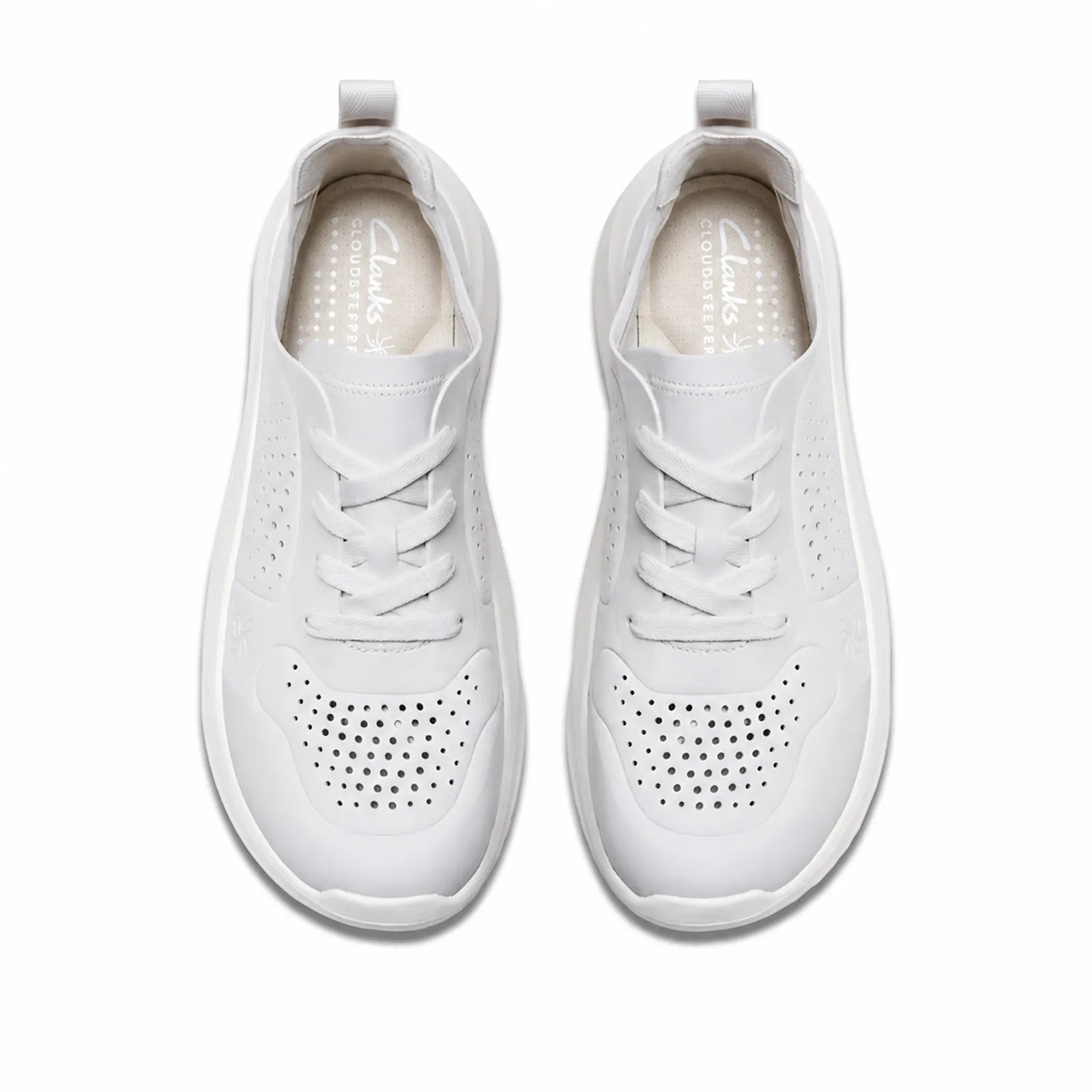 Pair of off-white women’s lace-up tie sneakers with perforated toe box