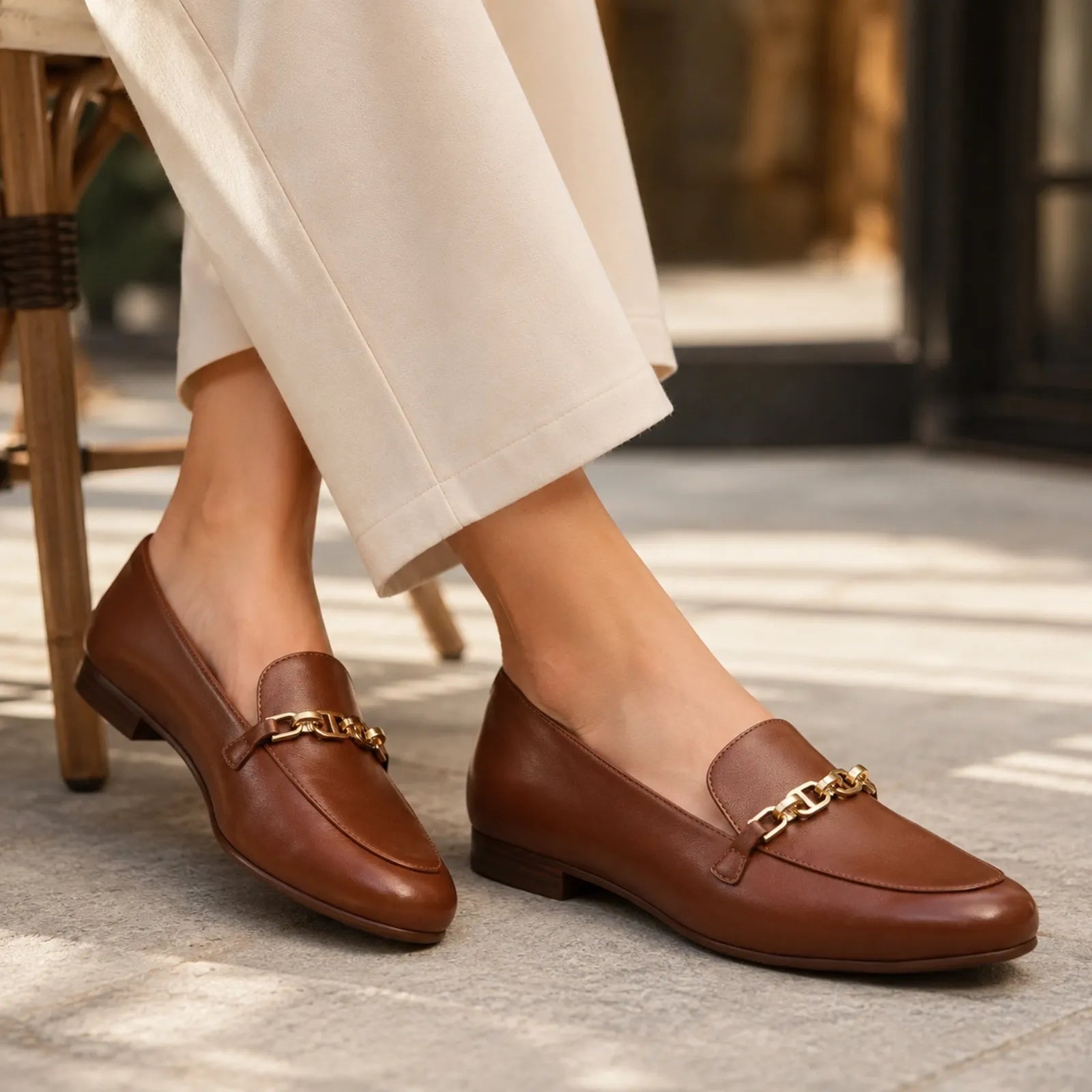 Clarks Tamna Iris tan leather loafers shown on foot for everyday comfort