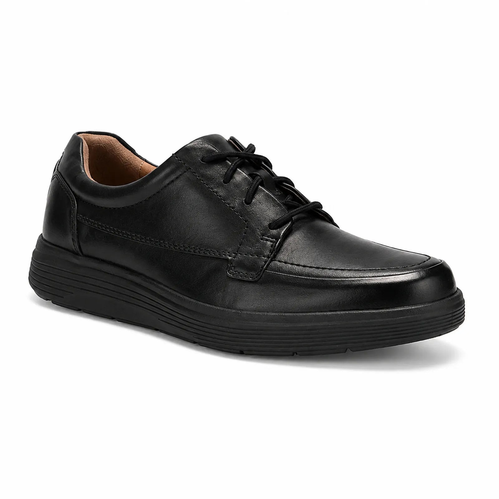 Black leather men’s lace-up business shoes with cushioned sole