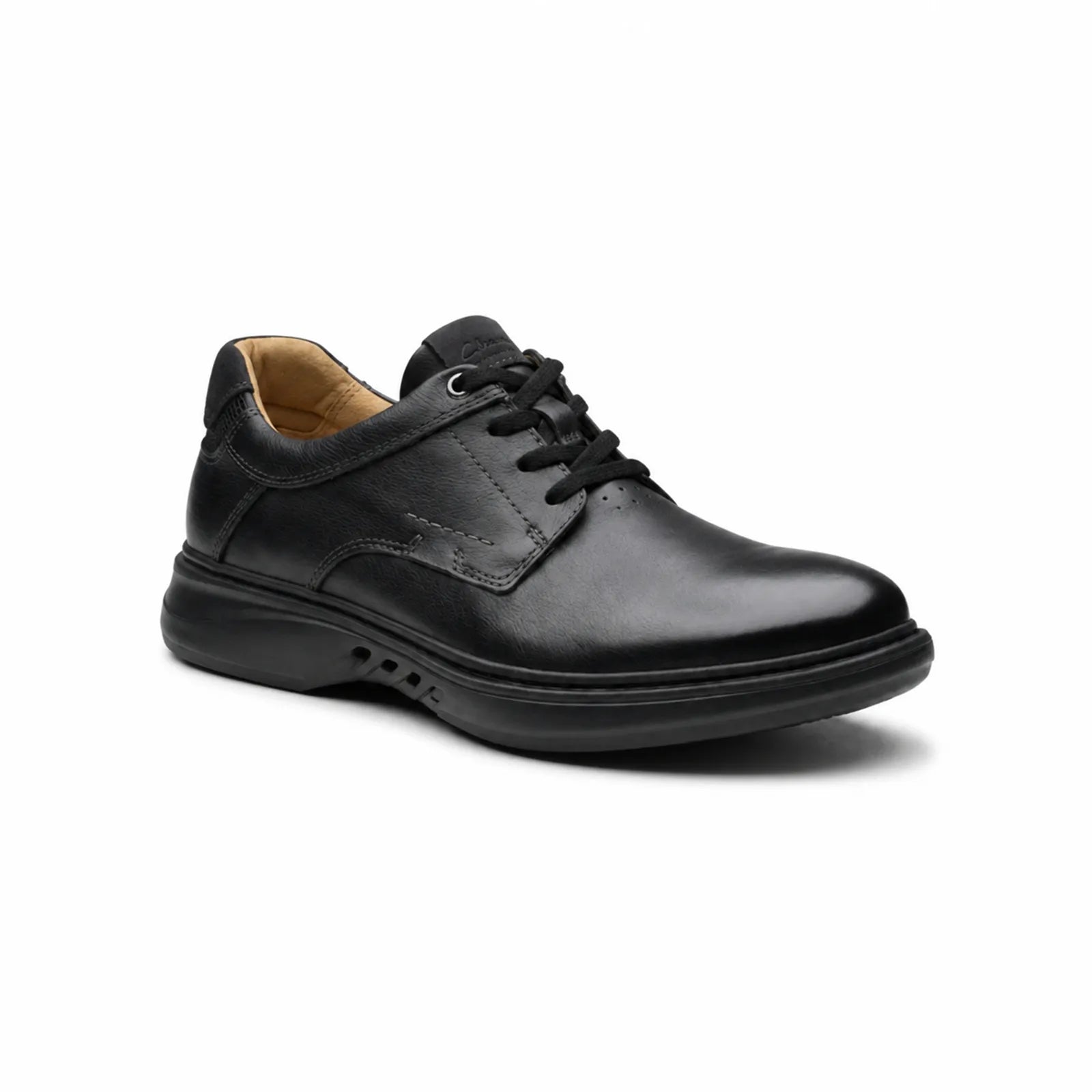 Men's black leather lace-up business shoes with cushioned sole
