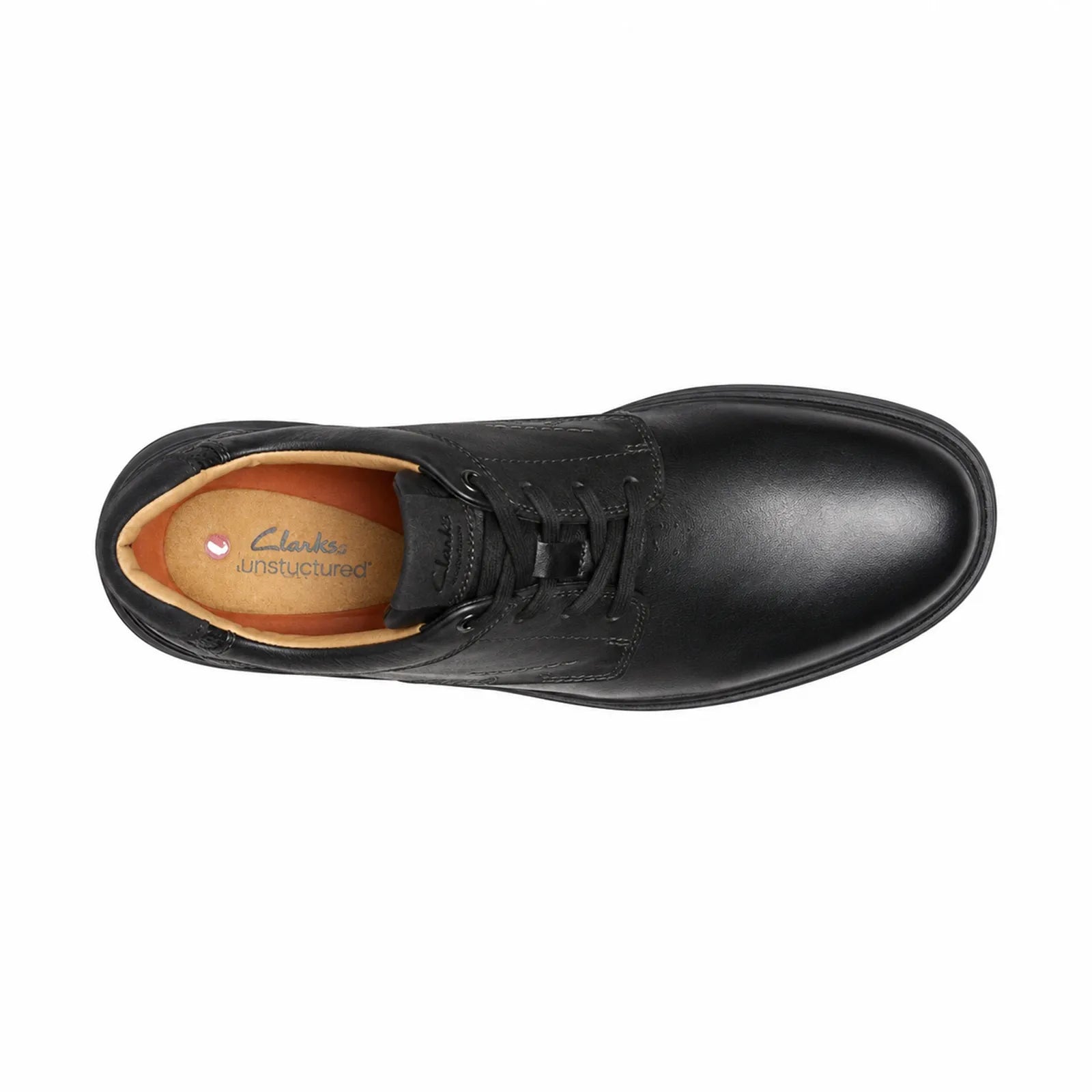 Men's black leather lace-up business shoe with tan insole, side view