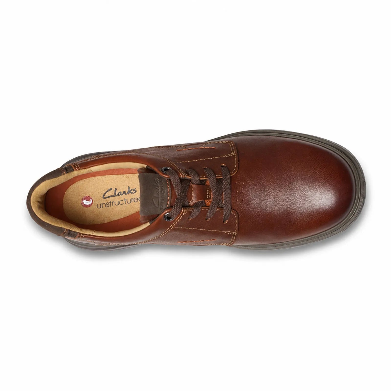 Men's brown leather lace-up business shoe with tan insole, side profile