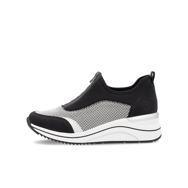 Women's outdoor sneakers, black mesh inset and dark suede panels, white sole