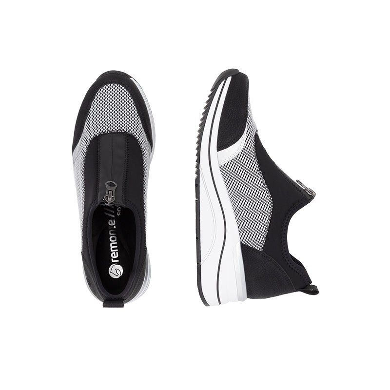 Black and white outdoor sneakers, mesh upper with dark side panels