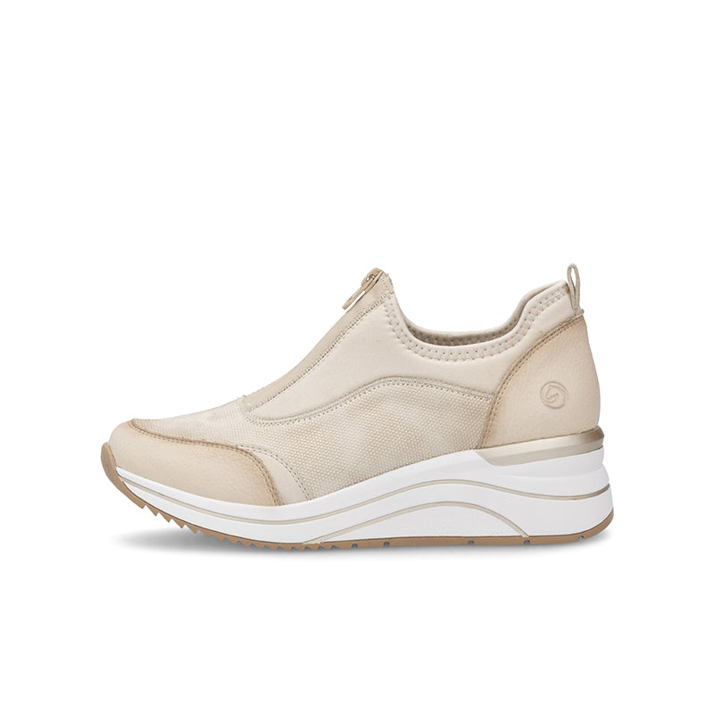 Women's outdoor sneakers, light beige upper with mesh inset and white sole