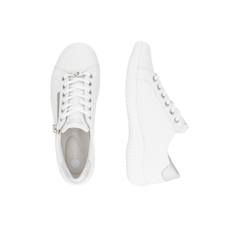 White sneakers front and side view, lace-up with padded collar