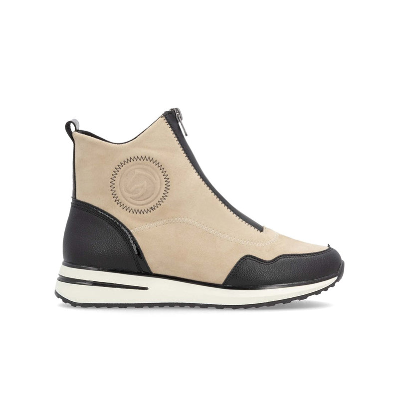 Beige & black women ankle boots with side zip and tread sole