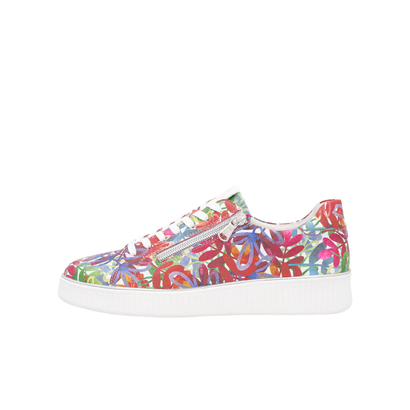 Rieker multicolor floral low-top sneakers, lace-up, white platform sole