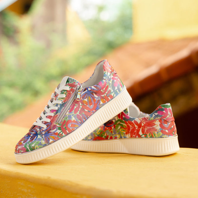 Rieker multicolor floral low-top sneakers with side zipper and white sole