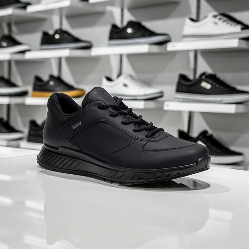 ECCO Exostride Men's Sneakers Black Leather Outdoor Casual Shoes 835304