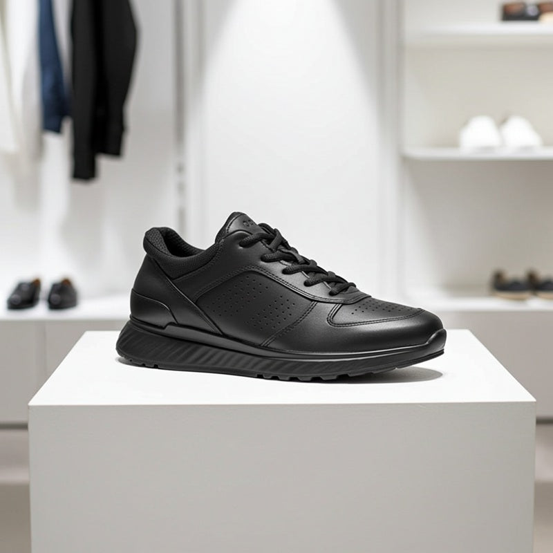 ECCO Exostride Men's Sneakers Black Leather Outdoor Casual Shoes 835314