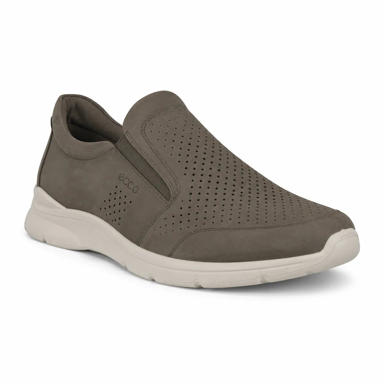 ECCO Irving men's slip-on low shoes, dark green nubuck with perforated upper