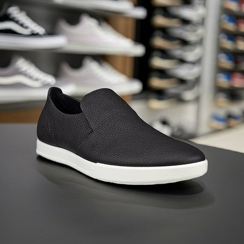ECCO Leisure Men's Sneakers Black Leather Slip On Casual Shoes 538824