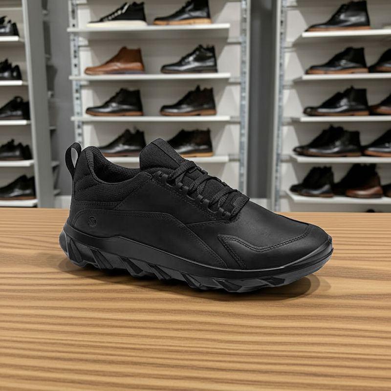 Black lace-up outdoor trainer with nubuck-look panels and molded logo
