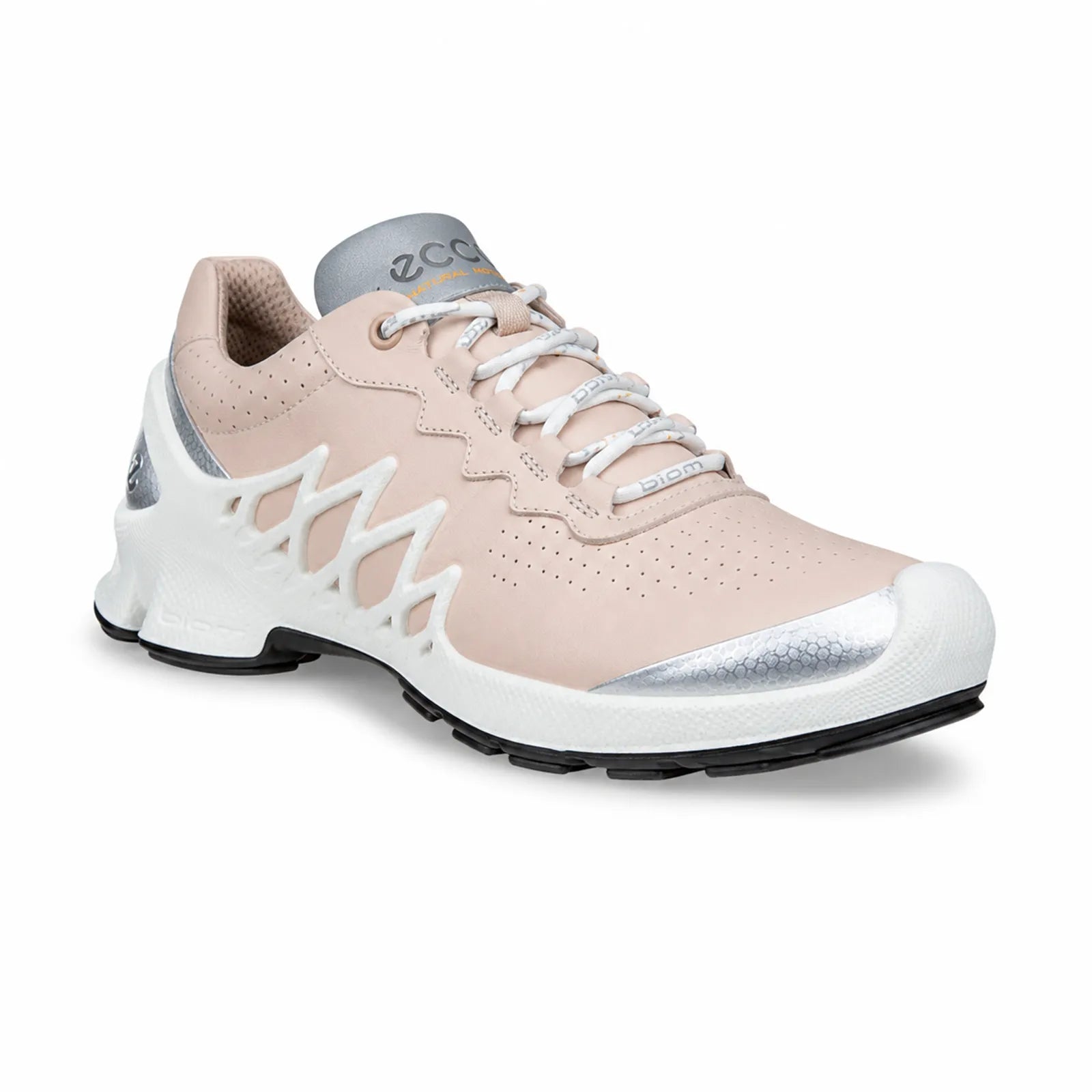 ECCO women's blush pink leather lace-up sneaker with white midsole and tread
