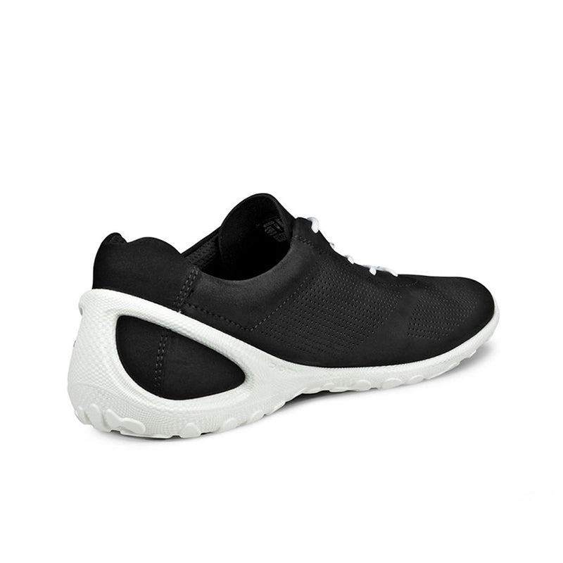 Men's leather sneakers, black perforated upper with lace-up collar and white midsole