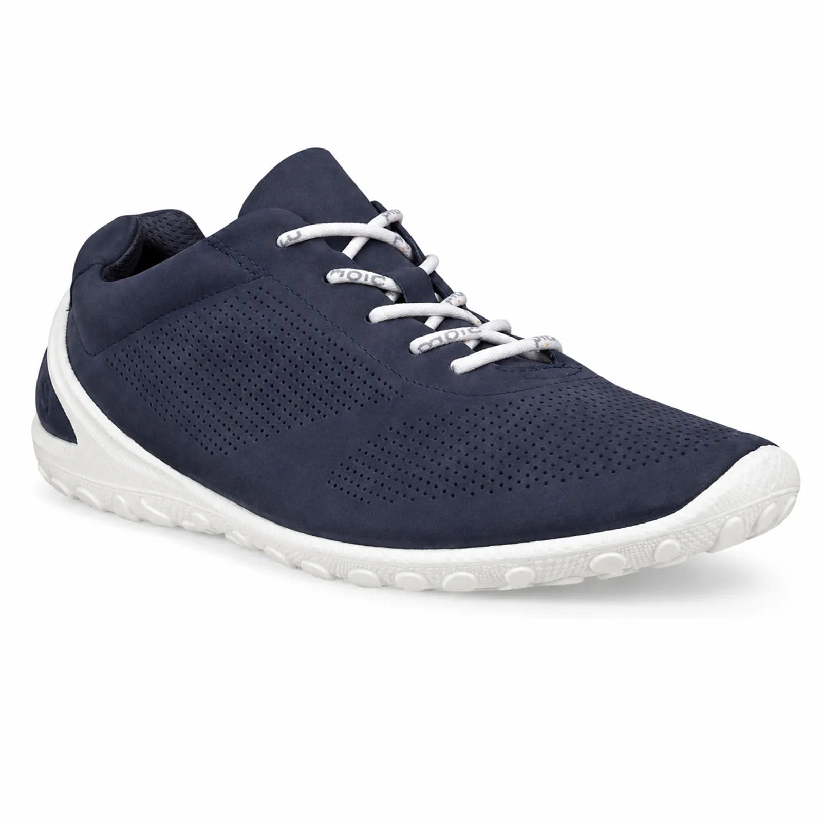Men's navy leather sneakers with perforated upper and lace-up front