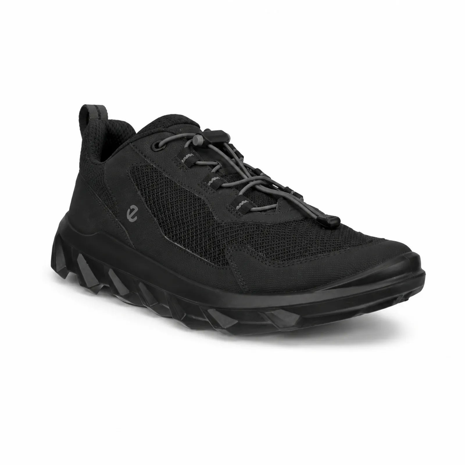 Black women's lace-up sneakers with textured mesh upper and chunky cushioned sole