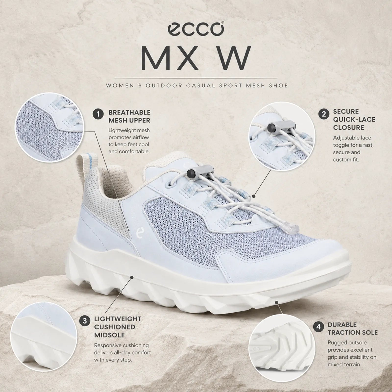 Light blue mesh women's sneaker with lace-up closure and thick outsole