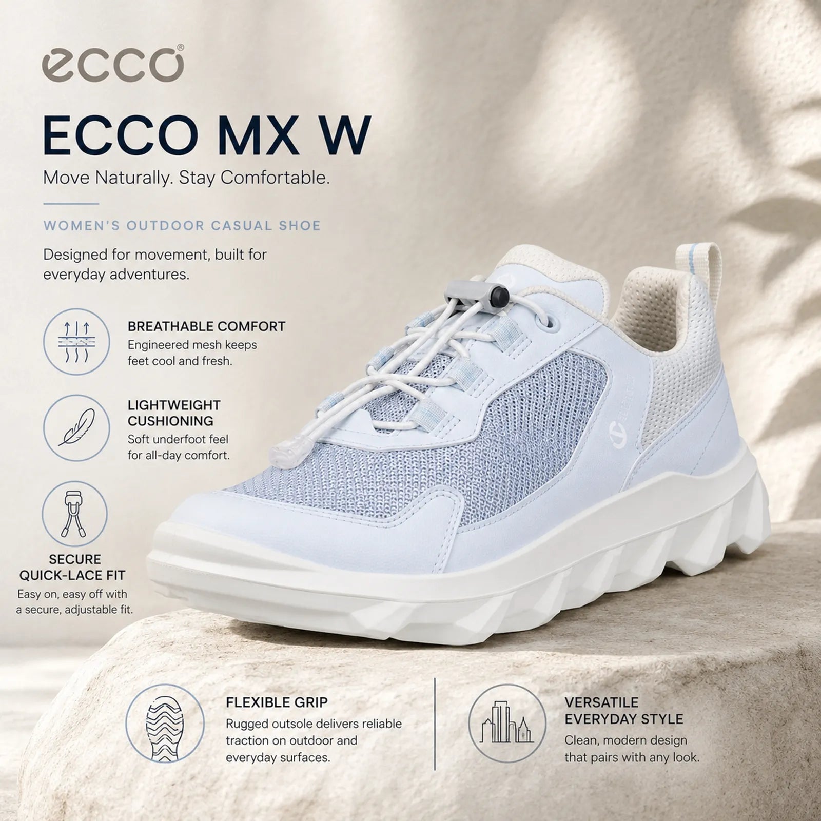 Light blue mesh women's outdoor casual sneaker with lace-up front and cushioned sole
