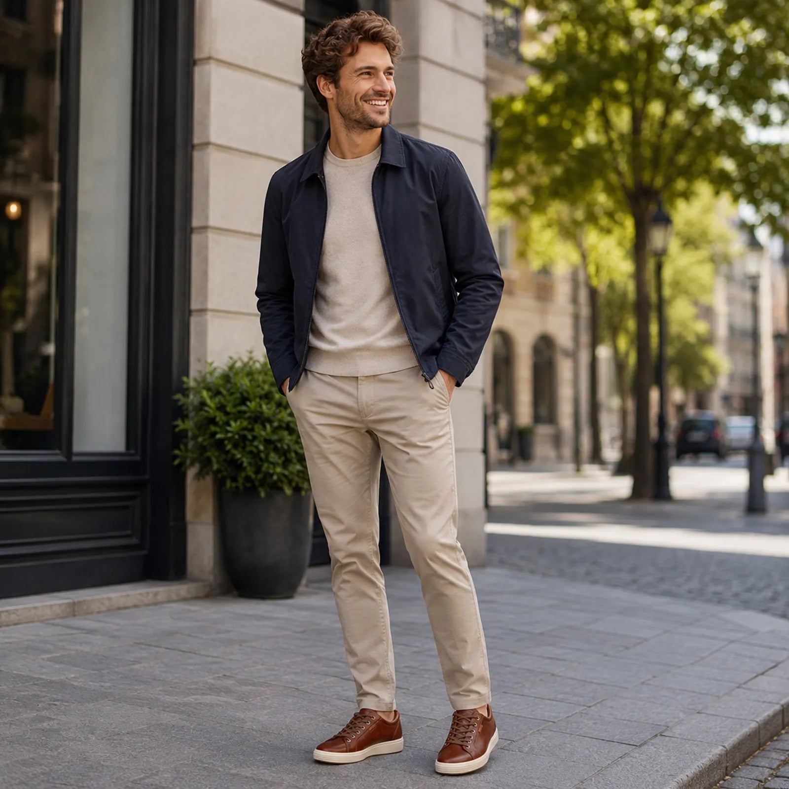 Men's brown leather lace-up sneakers with white sole