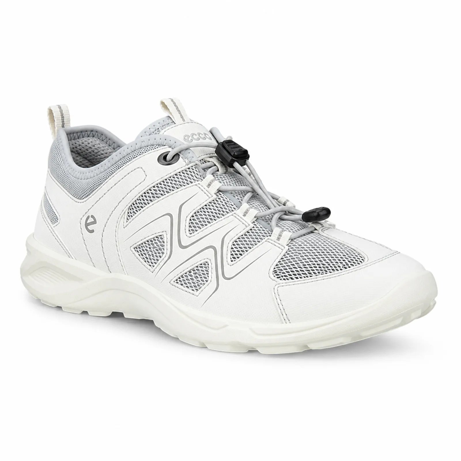 Women's white mesh sneakers with lace-up and cushioned tread sole