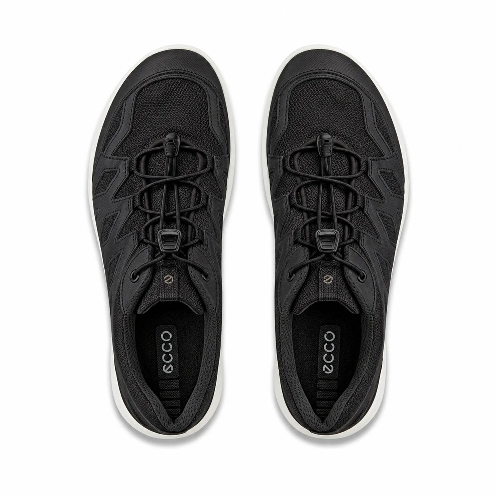 Women’s black outdoor sneakers, lace-up design with cushioned tongue and white sole