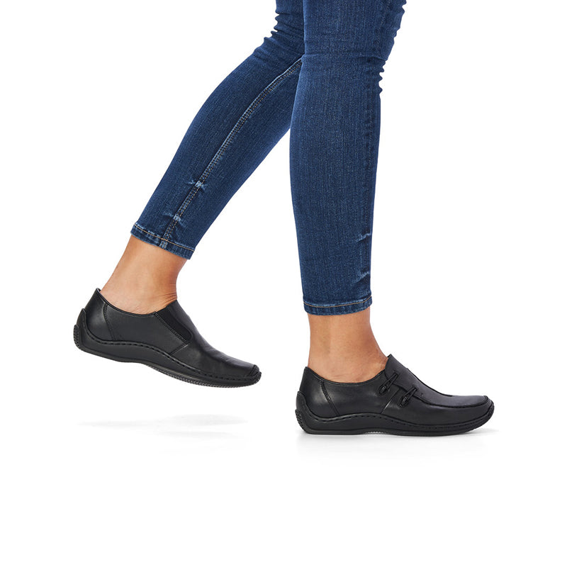 Rieker Women's Loafers Black Leather Slip-on Casual Shoes L1751