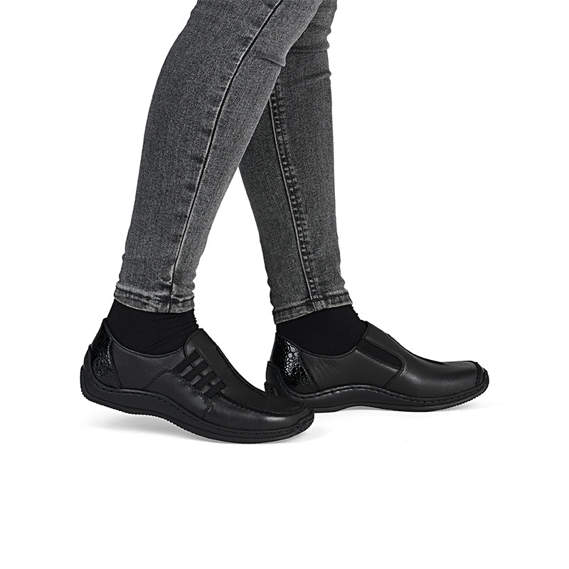 Rieker Women's Loafers Black Elasticated Fashion Slip-on Casual Shoes L1777