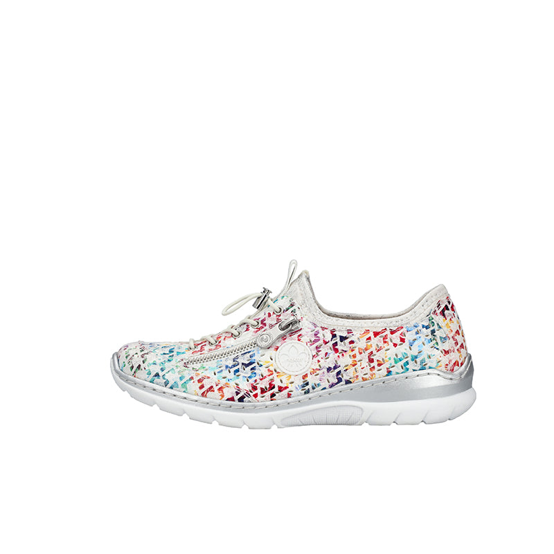 Rieker women's multicolor lace-up sneakers with patterned knit upper and padded collar