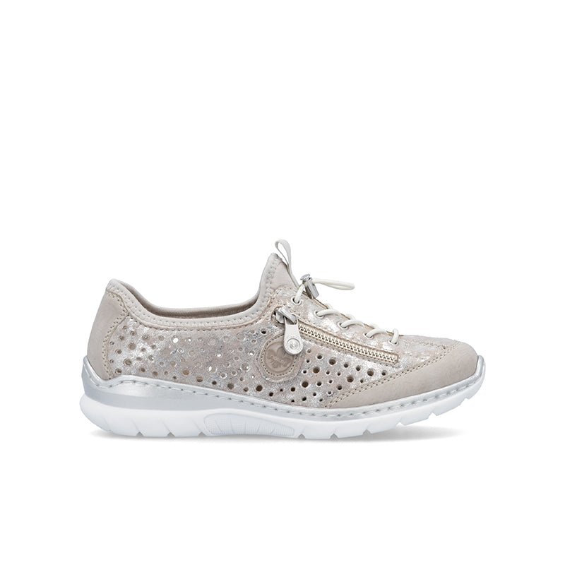 Women’s metallic slip-on sneakers with lace-up front and perforated detailing
