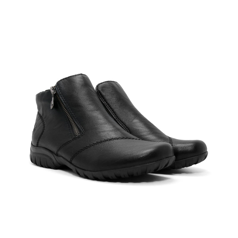 Black women’s ankle boots with side zipper and padded ankle collar