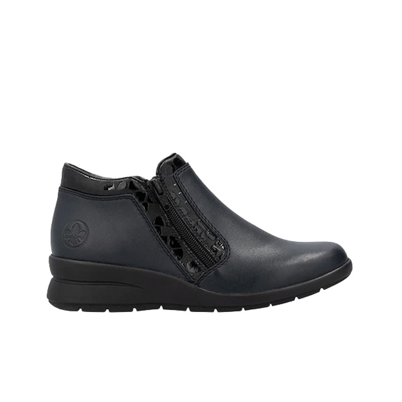 Dark blue ankle boots with side zipper and cushioned sole