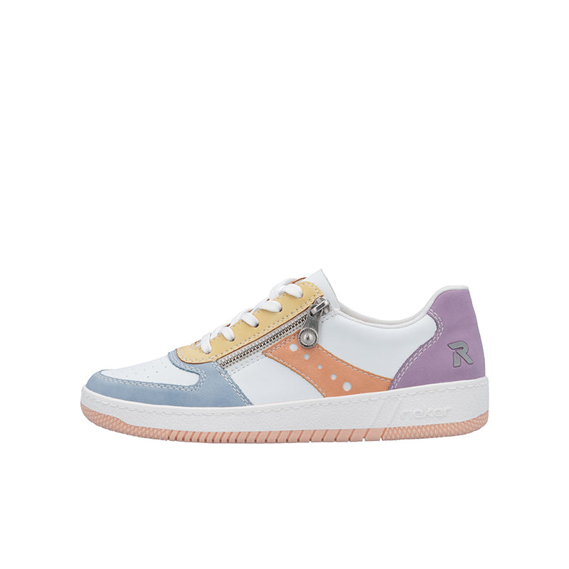 Womens multicolor low-top sneaker with side zip and lace-up, rubber sole