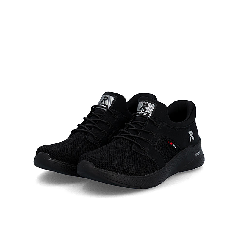 Women’s black lace-up sneakers with padded collar and textured outsole