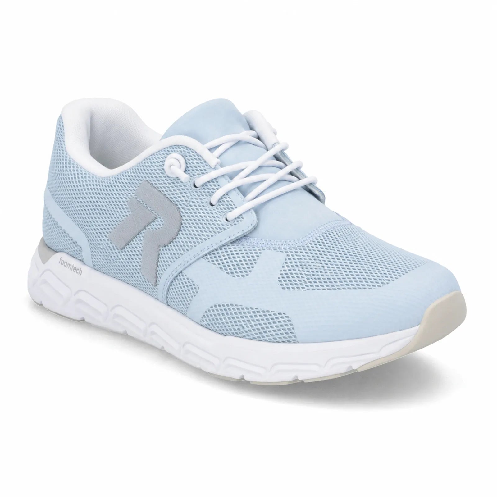 Light blue mesh lace-up sneaker with white laces and chunky white midsole