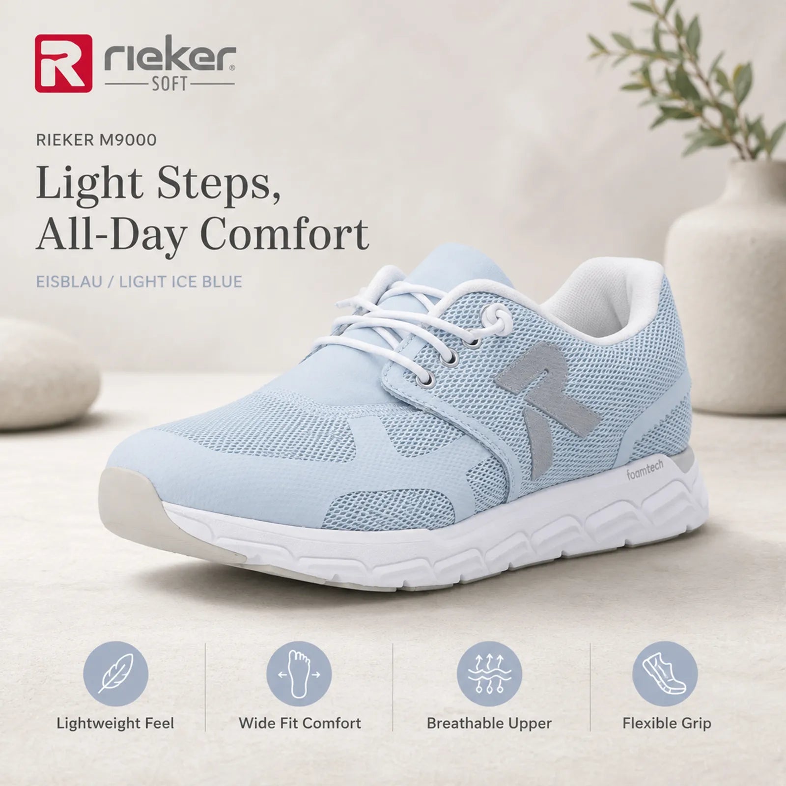 Light blue women’s lace-up sneakers with white laces and chunky white sole