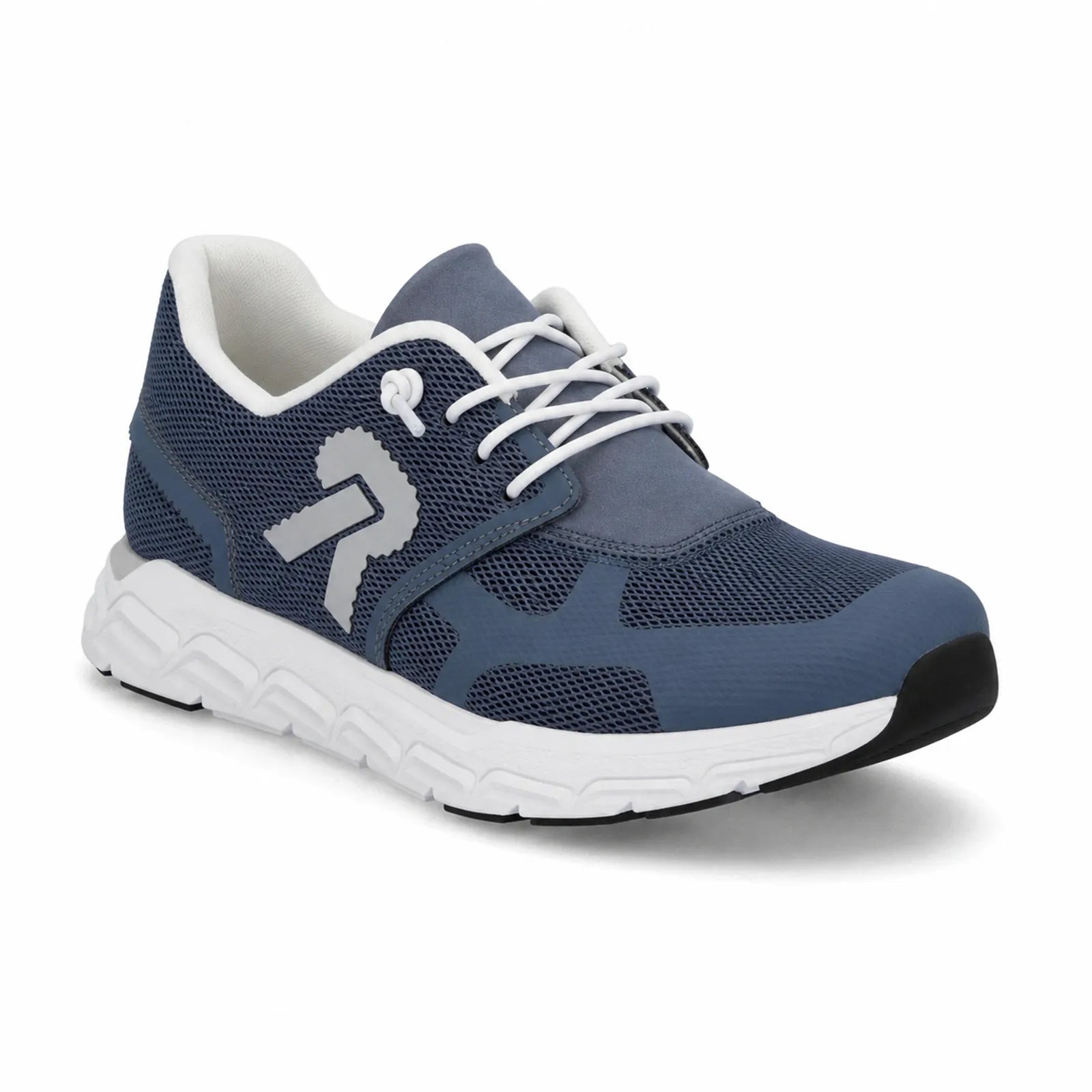 Women’s lace-up sneakers in navy with white laces, breathable mesh, and thick white sole