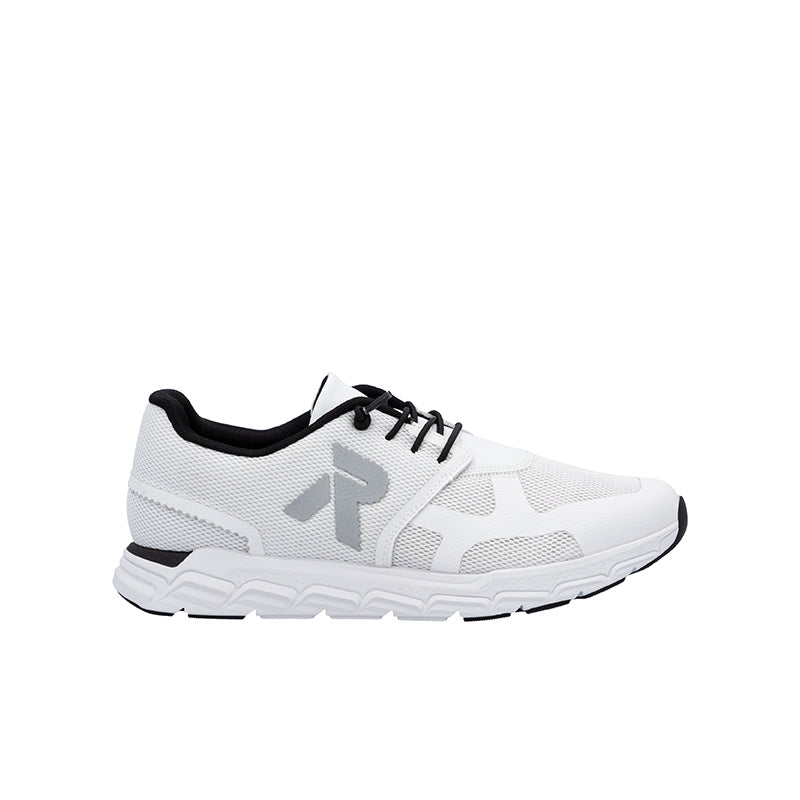 Rieker lace-up sneakers, white mesh with black collar and chunky white sole