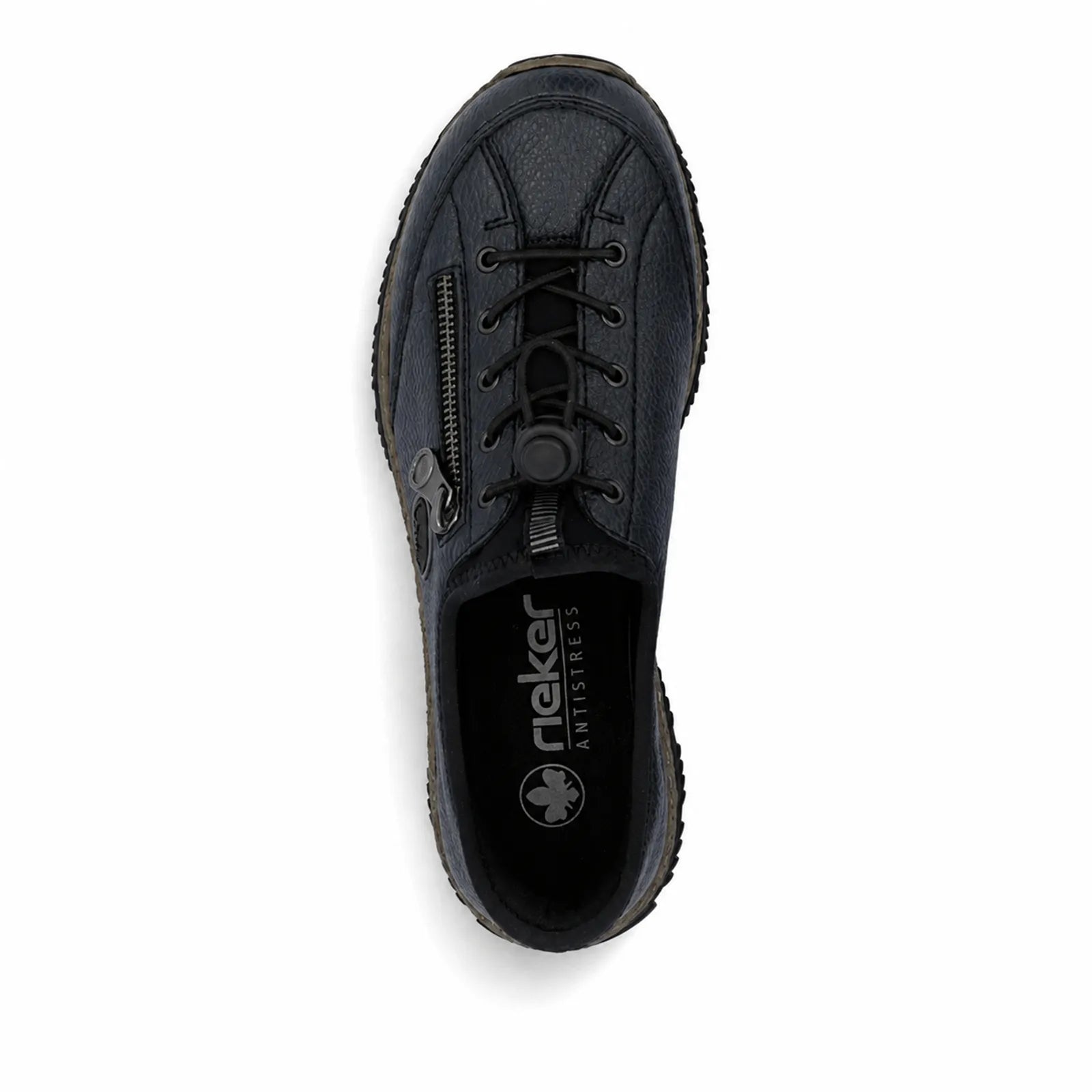 Rieker women's slip-on sneaker in dark leather-look with lace-up front and side zipper