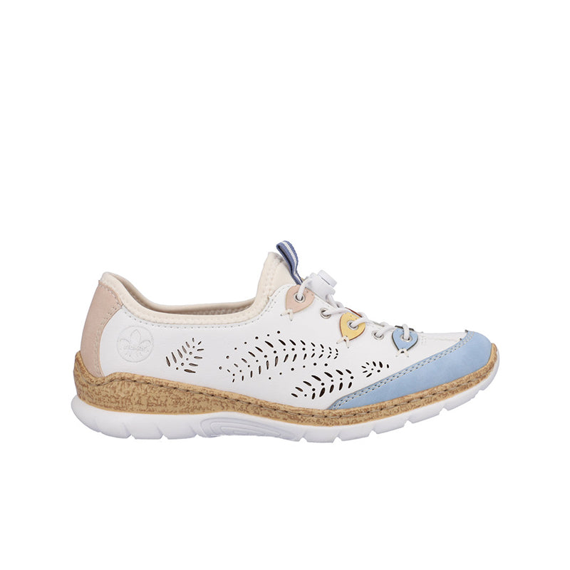 Women¡¯s white lace-up sneakers with perforated detail and cushioned rubber sole