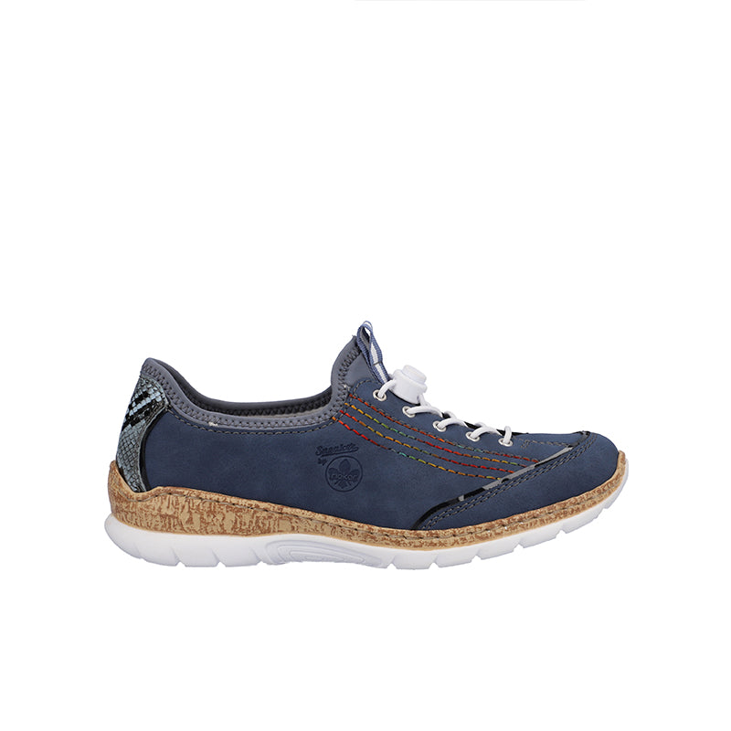 Women's blue slip-on sneakers with lace-up front and cushioned white sole