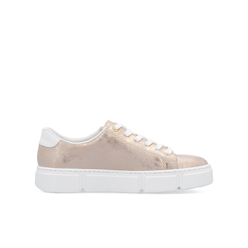 Rieker women's low-top sneakers, light pink metallic with white rubber sole