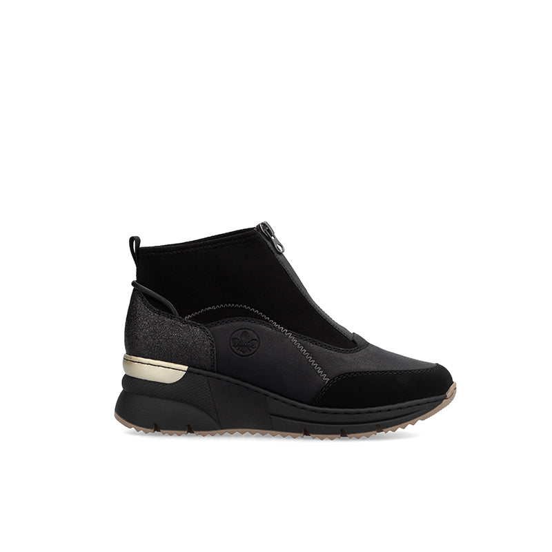 Women's black ankle boots with side zip and cushioned wedge sole