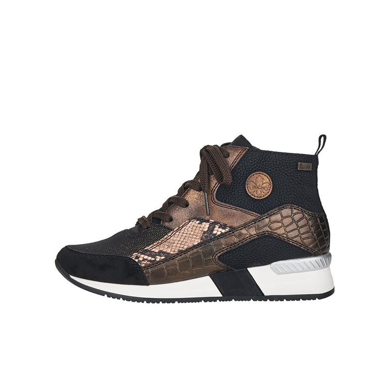Women's ankle boots with lace-up, side zip, snakeskin panel and tread sole