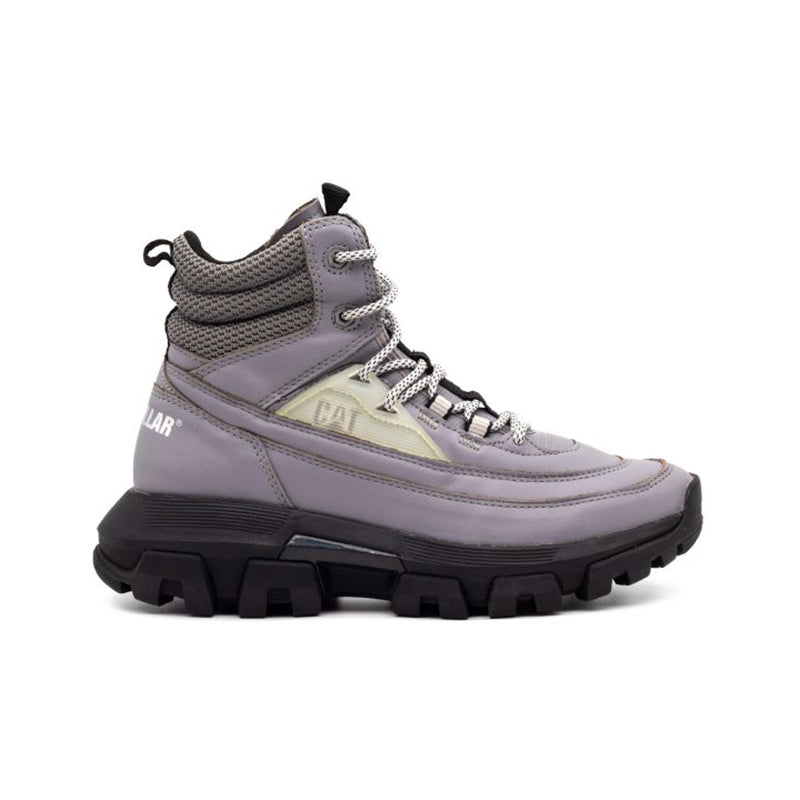 Men's high-top leather sneakers, gray with lace-up front and black lug sole