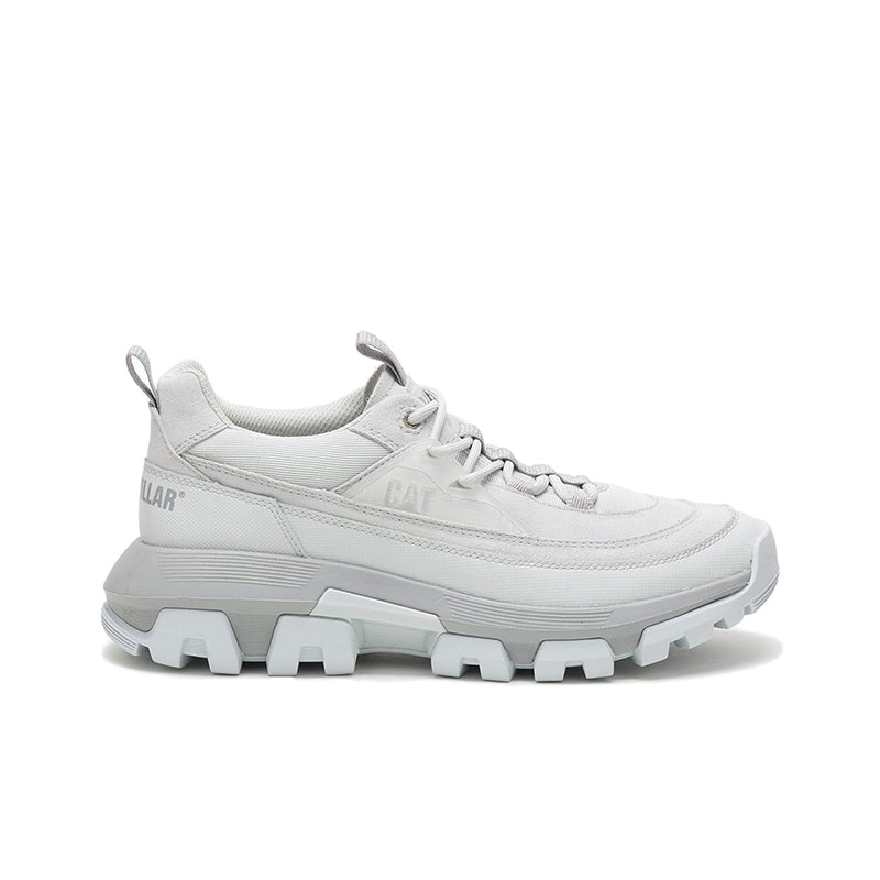 Grey women's lace-up fashion sneakers with chunky tread sole