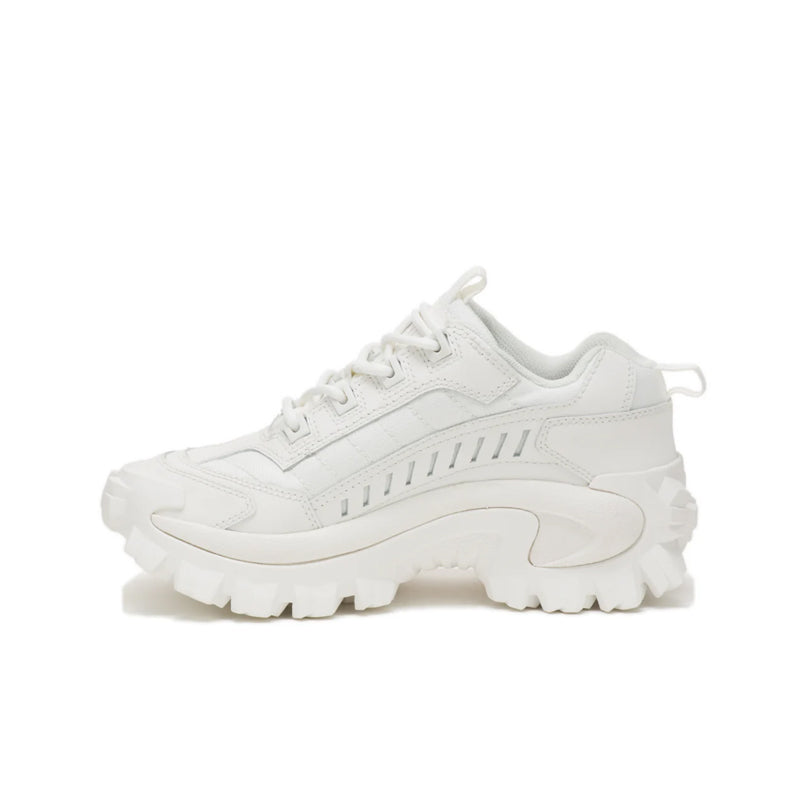 White women's lace-up sneakers with sculpted midsole and chunky tread sole