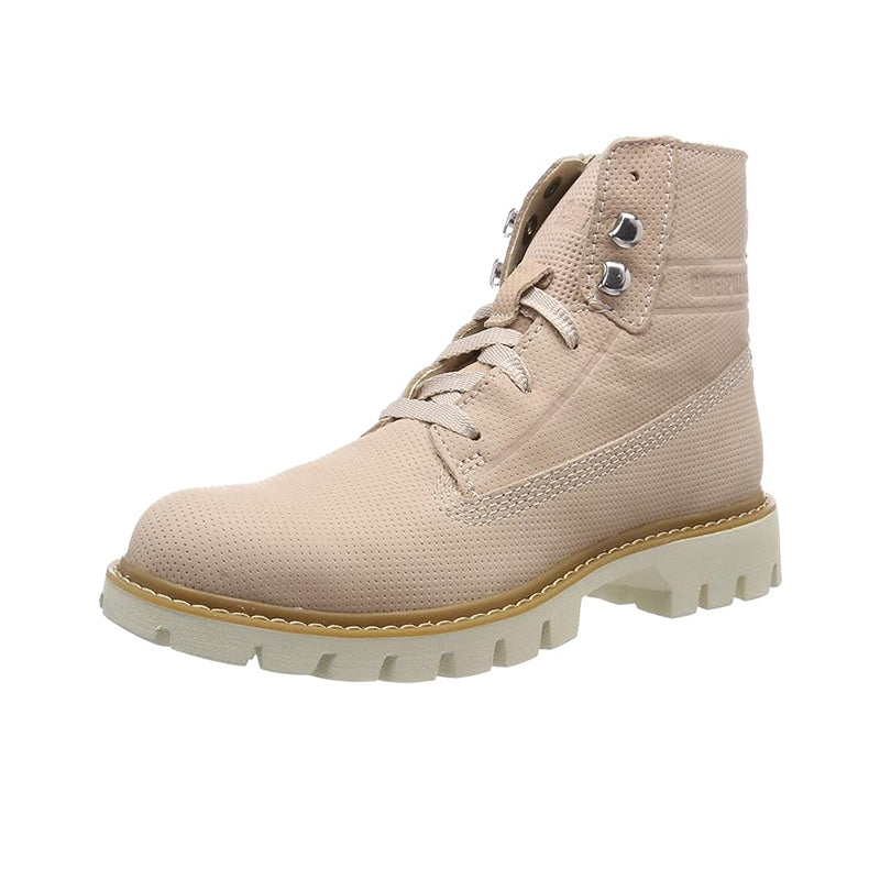 Women’s ankle boots, light taupe lace-up with padded collar and chunky lug sole